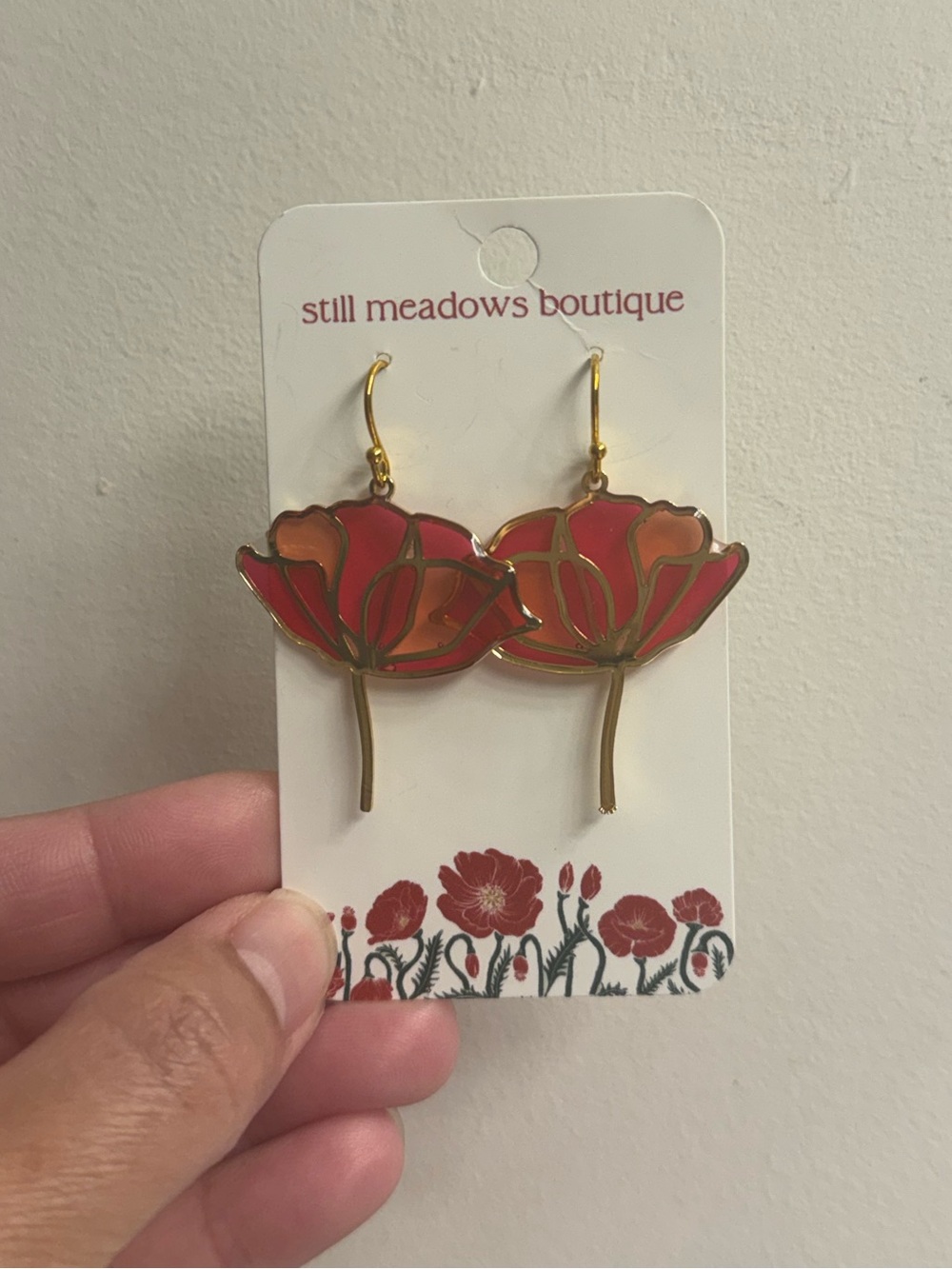 Still Meadows Boutique Red Floral Poppy Drop Earrings